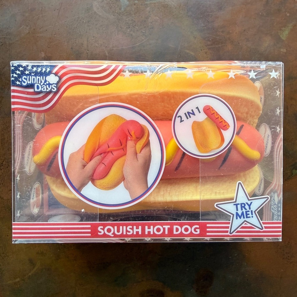 Squishy Hot Dog Squeezy Fidget Toy Sunny Days 2-in-1 Hotdog Stress Relief NEW